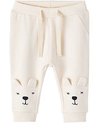Name it Sweatpants - Buttercream - Bear - Adjustable Waist Fleece Fabric - Organic Cotton Trousers