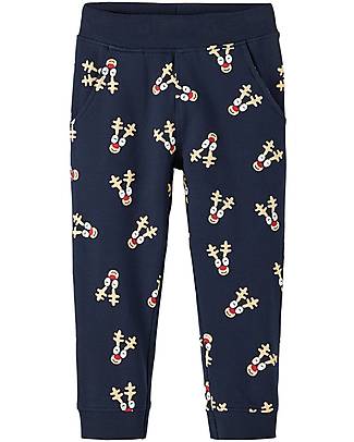 Name it Sweatpants Reindeer Pattern - Dark Blue - Organic Cotton Trousers