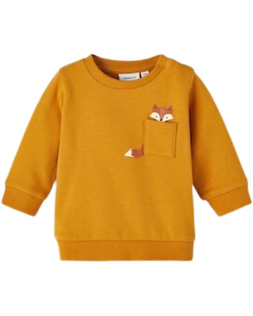 Name it Sweatshirt - Inca Gold - Fox Print - with Front Pocket - 95% Organic Cotton Sweatshirts