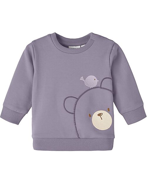 Name it Sweatshirt with Embroidered Print - Lavender Gray - Organic Cotton Sweatshirts
