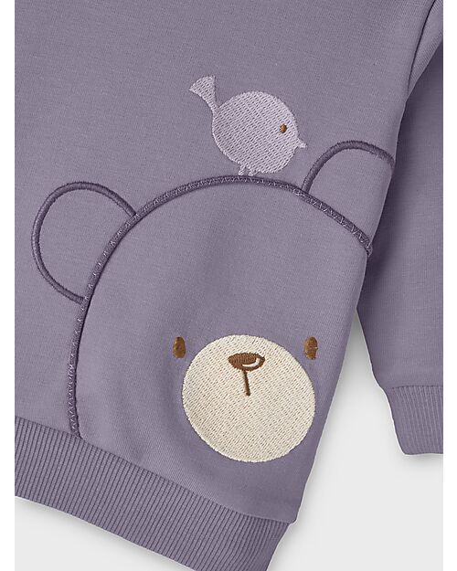 Name it Sweatshirt with Embroidered Print - Lavender Gray - Organic Cotton Sweatshirts
