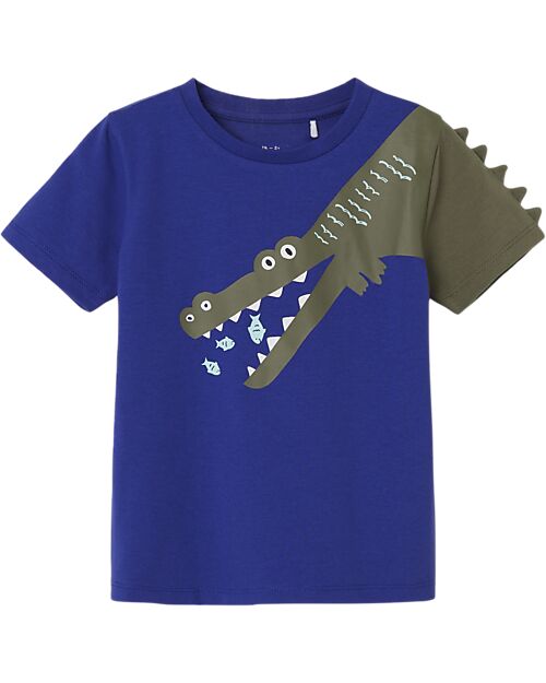 Name it T-shirt - Crocodile - Clematis Blue - Organic cotton T-shirts