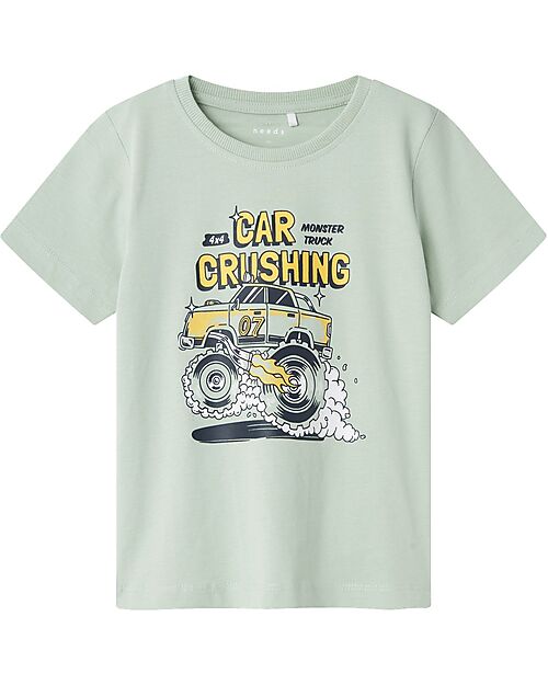 Name it T-Shirt with Car Crushing Print - Silt Green - 100% Cotton T-shirts