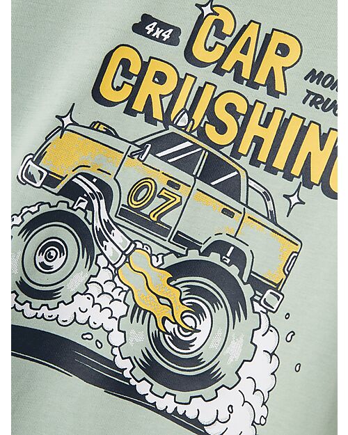 Name it T-Shirt with Car Crushing Print - Silt Green - 100% Cotton T-shirts