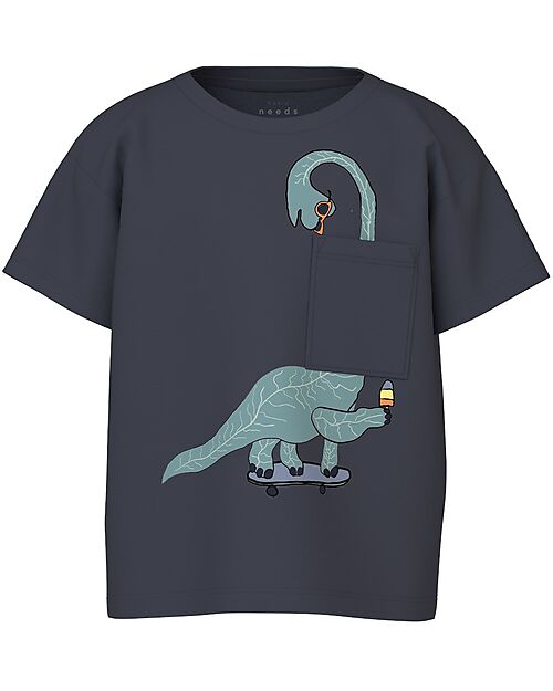 Organic Cotton T-Shirt With Dino Print Light Gray Mix