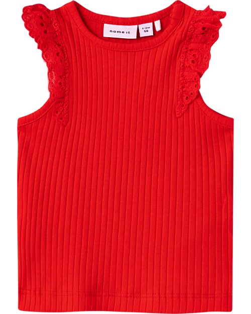 Name it Tank top with ruffles - Tomato - Organic cotton Tank Tops