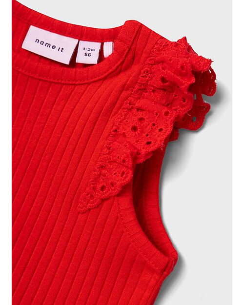 Name it Tank top with ruffles - Tomato - Organic cotton Tank Tops