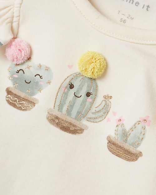 Name it Top with Ruffle Sleeves - Cloud Dancer - Cactus - Cotton Tank Tops