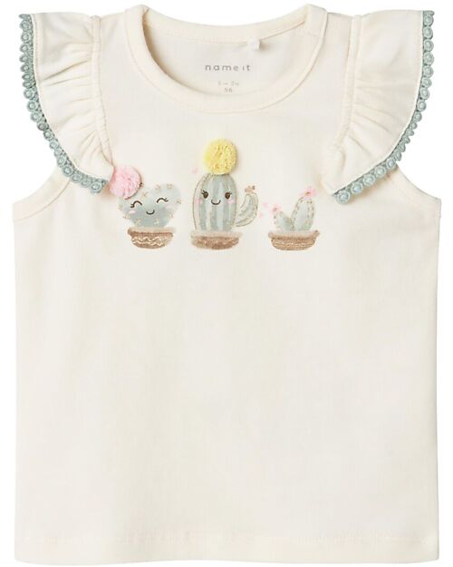 Name it Top with Ruffle Sleeves - Cloud Dancer - Cactus - Cotton Tank Tops
