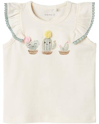 Name it Top with Ruffle Sleeves - Cloud Dancer - Cactus - Cotton Tank Tops
