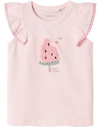 Name it Top with Ruffle Sleeves - Watermelon - Pink - Cotton Tank Tops