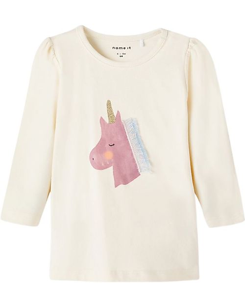 Name it Unicorn Long-Sleeved T-Shirt - Buttercream - Organic Cotton Long Sleeves Tops