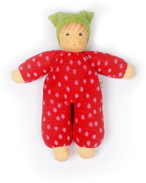 Nanchen Natur Doll with Red Clothes with Dots, 30 cm - Safe and Funny! Dolls