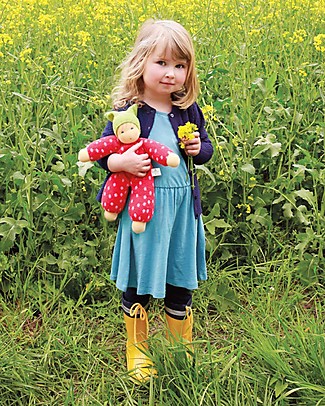 Nanchen Natur Doll with Red Clothes with Dots, 30 cm - Safe and Funny! Dolls