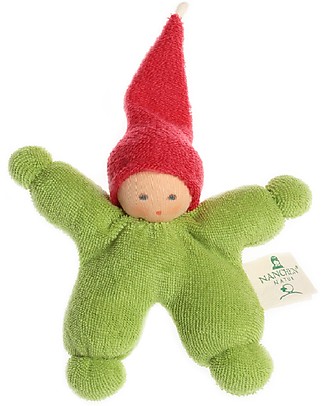 Nanchen Natur Soft Doll Rattle 11 cm - Green/red - Organic Cotton and Virgin Wool Rattles