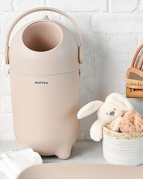 Nattou Dropy Diaper Bin - Odor-Free Diaper Disposal - Sand Baby Wipes