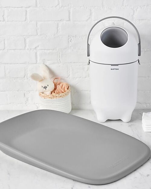 Nattou Dropy Diaper Bin - Odor-Free Diaper Disposal - White and Grey Baby Wipes