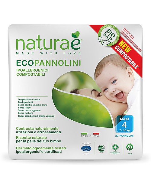Naturaè Compostable Ecodiapers, size Maxi 8-18 Kg - Pack of 20 Eco Nappies