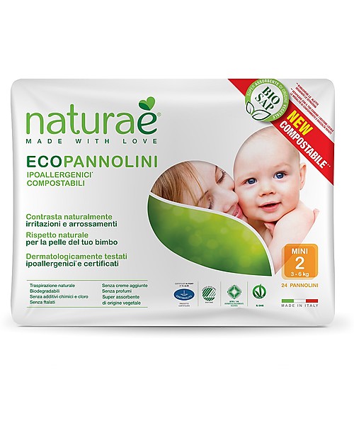 Naturaè Compostable Ecodiapers, size Mini 3-6 Kg - Pack of 24 Eco Nappies