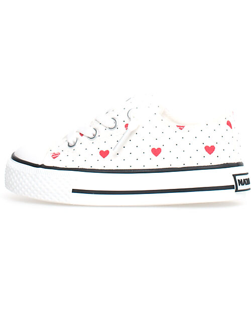 Naturino Ayasy Shoes in Canvas - Delavè - White Polka Dots and Red Hearts - Lace Closure Shoes