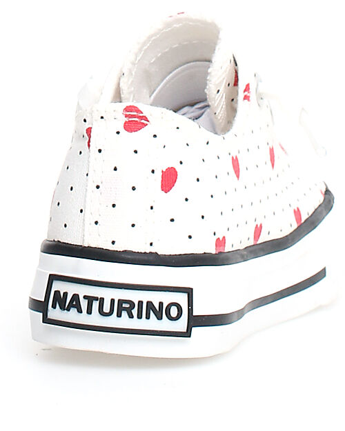 Naturino Ayasy Shoes in Canvas - Delavè - White Polka Dots and Red Hearts - Lace Closure Shoes
