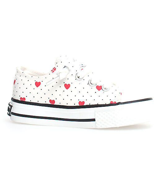 Naturino Ayasy Shoes in Canvas - Delavè - White Polka Dots and Red Hearts - Lace Closure Shoes