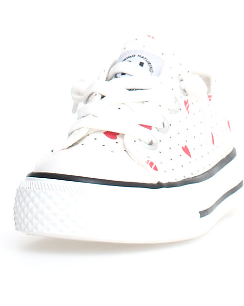 Naturino Ayasy Shoes in Canvas - Delavè - White Polka Dots and Red Hearts - Lace Closure Shoes