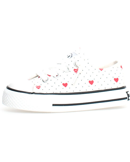 Naturino Ayasy Shoes in Canvas - Delavè - White Polka Dots and Red Hearts - Lace Closure Shoes
