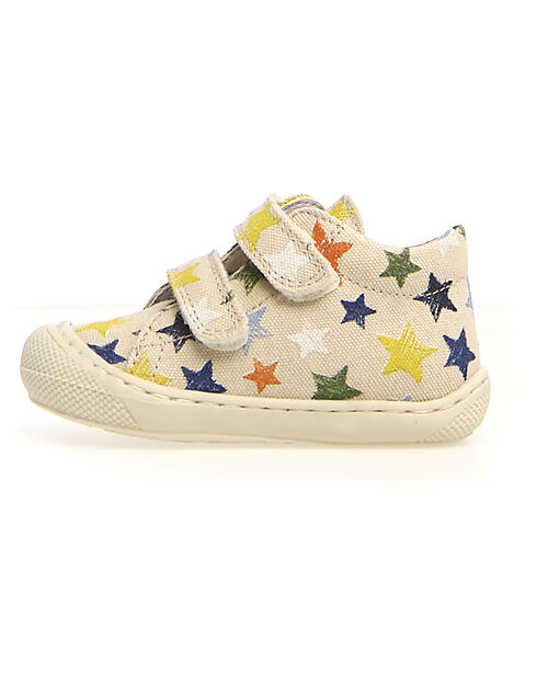Naturino Cocoon Velcro Canvas Shoes - Ecru - Stars - Soft Rubber Sole - Suitable for First Steps Sneakers