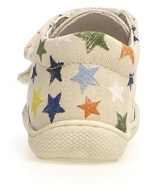 Naturino Cocoon Velcro Canvas Shoes - Ecru - Stars - Soft Rubber Sole - Suitable for First Steps Sneakers