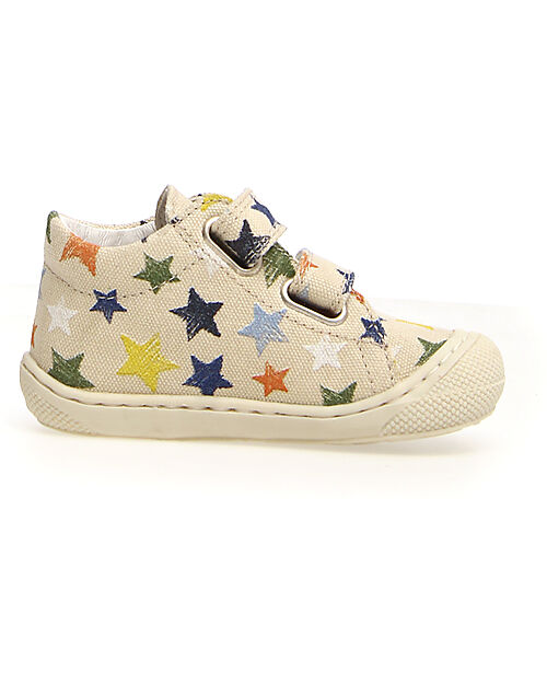 Naturino Cocoon Velcro Canvas Shoes - Ecru - Stars - Soft Rubber Sole - Suitable for First Steps Sneakers