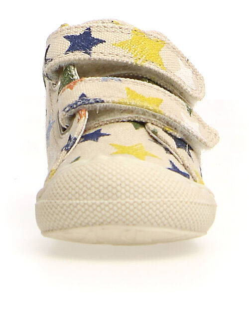 Naturino Cocoon Velcro Canvas Shoes - Ecru - Stars - Soft Rubber Sole - Suitable for First Steps Sneakers