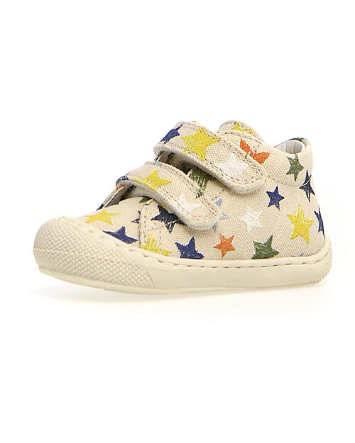 Naturino Cocoon Velcro Canvas Shoes - Ecru - Stars - Soft Rubber Sole - Suitable for First Steps Sneakers