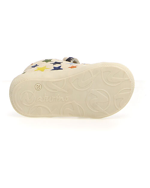 Naturino Cocoon Velcro Canvas Shoes - Ecru - Stars - Soft Rubber Sole - Suitable for First Steps Sneakers