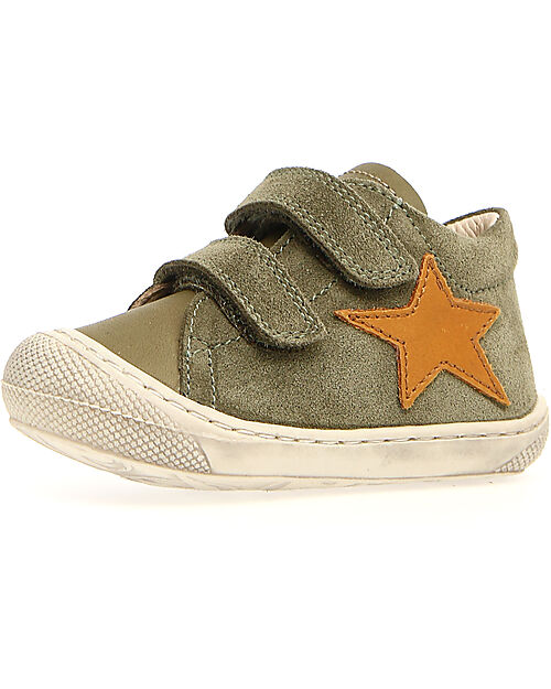Naturino Kolde VL Leather Shoes - Green and Ocher - Soft Rubber Sole Sneakers