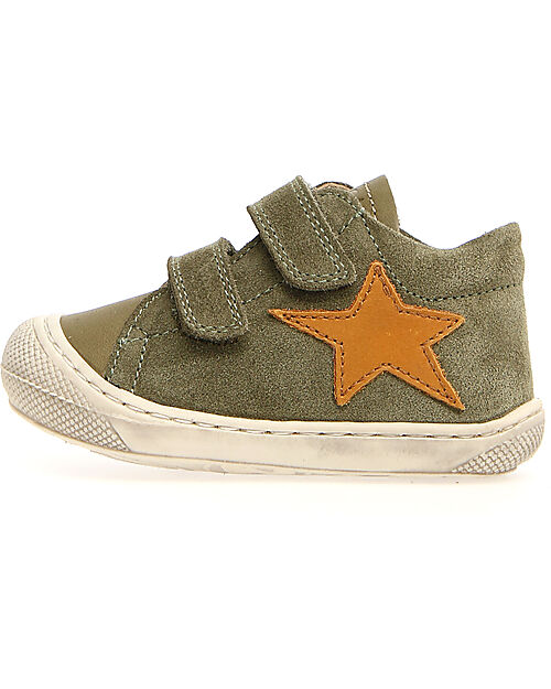 Naturino Kolde VL Leather Shoes - Green and Ocher - Soft Rubber Sole Sneakers