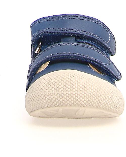 Naturino Puffy Low Leather Sandal - Azure - Double Velcro Closure Sandals