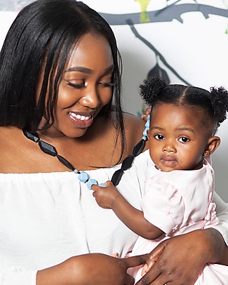 Nibbling Brighton Teething Necklace - Black/Blue - 100% Food Grade Silicone and Breakaway Clasp! Teething Necklaces