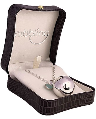 Nibbling Call Angel Bola with Silver, Zircon Chain, Round Aquamarine Stone Pregnancy Chimes