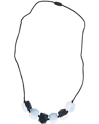 Nibbling Half Moon Teething Necklace - Blue/Black - 100% Food Grade Silicone and Breakaway Clasp! Teething Necklaces