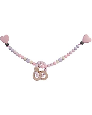 Nibbling Pram Mobile with Rattle - Pink/Lilac - Natural Wood & Food Grade Silicone! Stroller Accessories