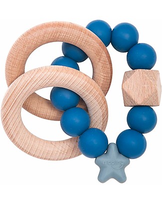 Nibbling Rattle Teething Ring 2-in-1 - Blueberry - Natural Wood and Food Grade Silicone! Teethers