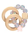 Nibbling Rattle Teething Ring 2-in-1 - Candy Pink - Natural Wood and Food Grade Silicone! Teethers