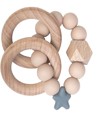 Nibbling Rattle Teething Ring 2-in-1 - Stellar Oat - Natural Wood and Food Grade Silicone! Teethers