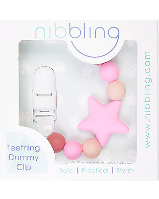Nibbling Set Universal Dummy Clip Comet Pink + Bibs Colour Pacifier Baby Pink Dummies & Soothers