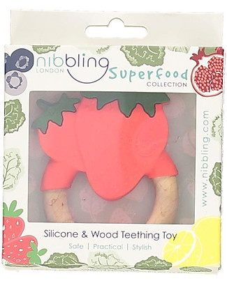 Nibbling Superfoods Teething Toy Strawberry - Silicone and Wood Dummies & Soothers