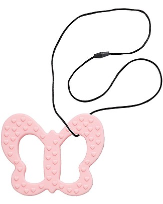 Nibbling Teether & Teething Necklace 2-in-1 - Pink Butterfly - 100% Food Grade Silicone Teethers