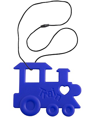 Nibbling Teether Blue Train & Teething Necklace 2-in-1 - 100% Food Grade Silicone Teethers