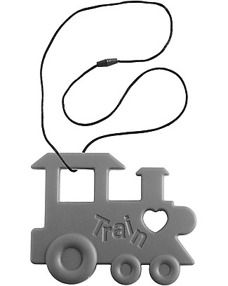 Nibbling Teether Grey Train & Teething Necklace 2-in-1 - 100% Food Grade Silicone Teethers