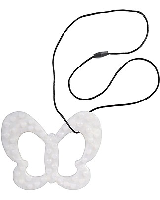 Nibbling Teether White Butterfly & Teething Necklace 2-in-1 - Pearl - 100% Food Grade Silicone Teethers